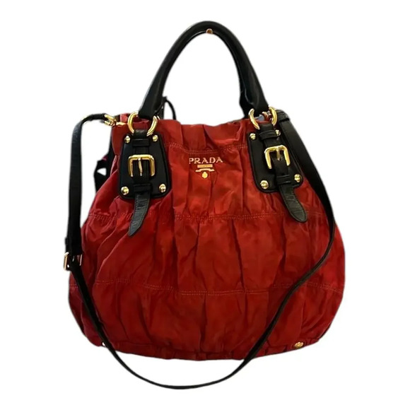 Prada Red/Black Authentic Nylon Tessuto Leather Crossbody Handbag Purse GUC - Picture 1 of 12